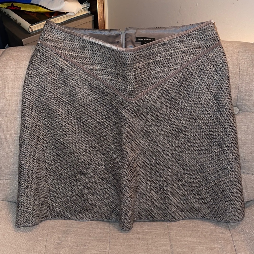 Club Monaco wool tweed velvet trim skirt size 10